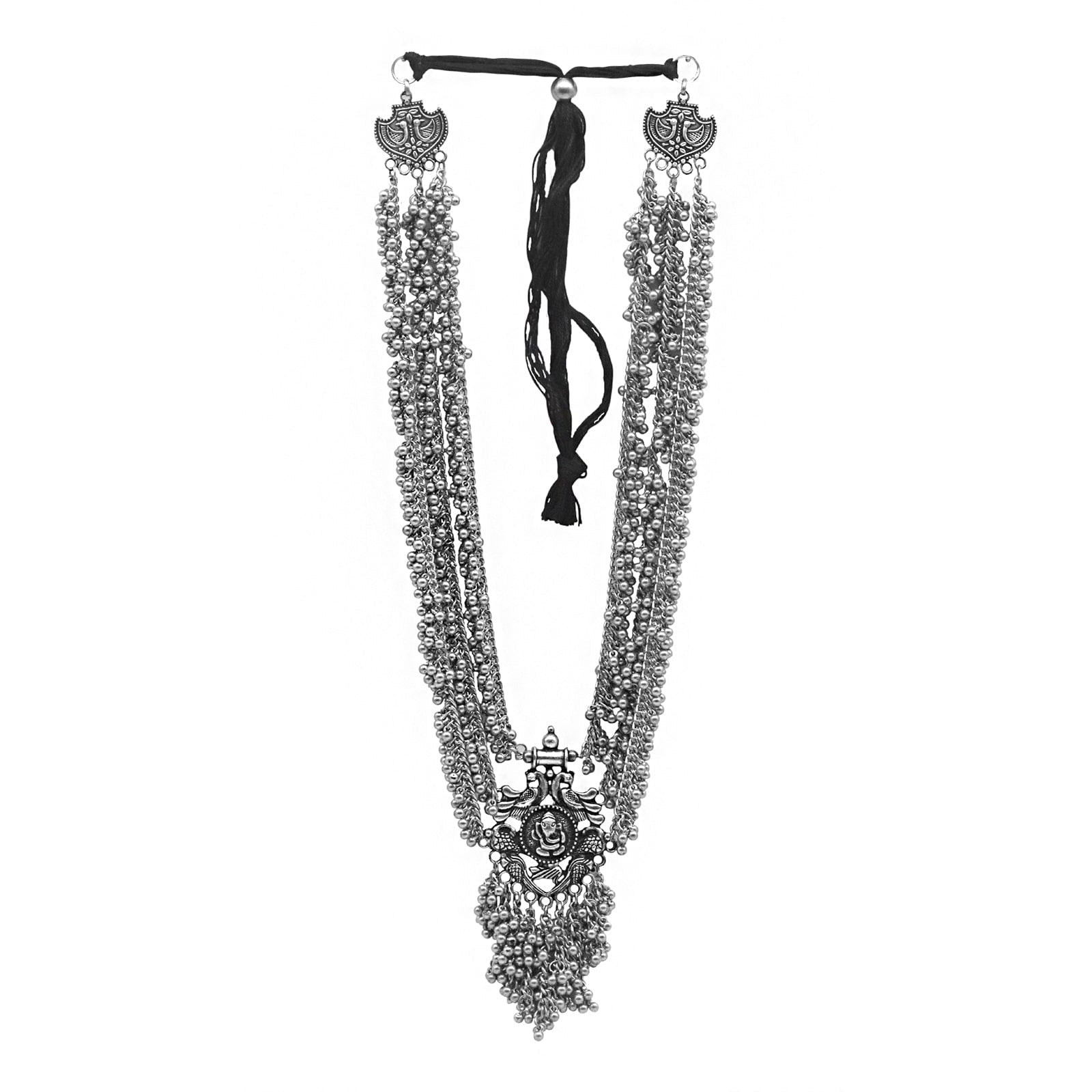 Krisha Silver Oxidized Ghungroo necklace