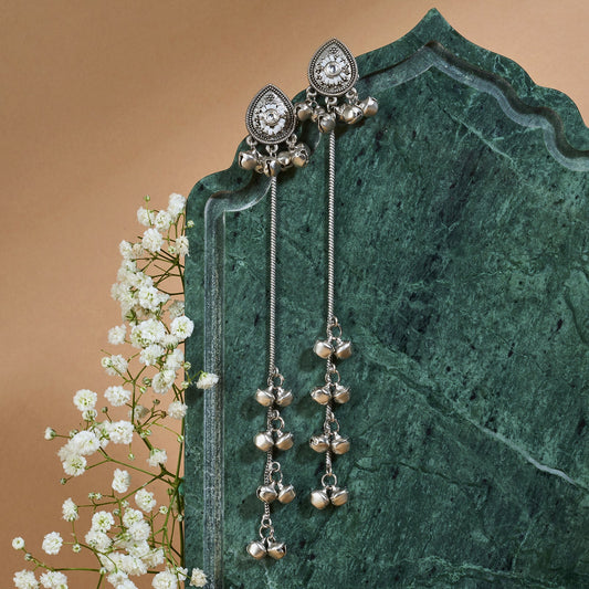 Teejh Begh Silver and White Ghungroo Danglers