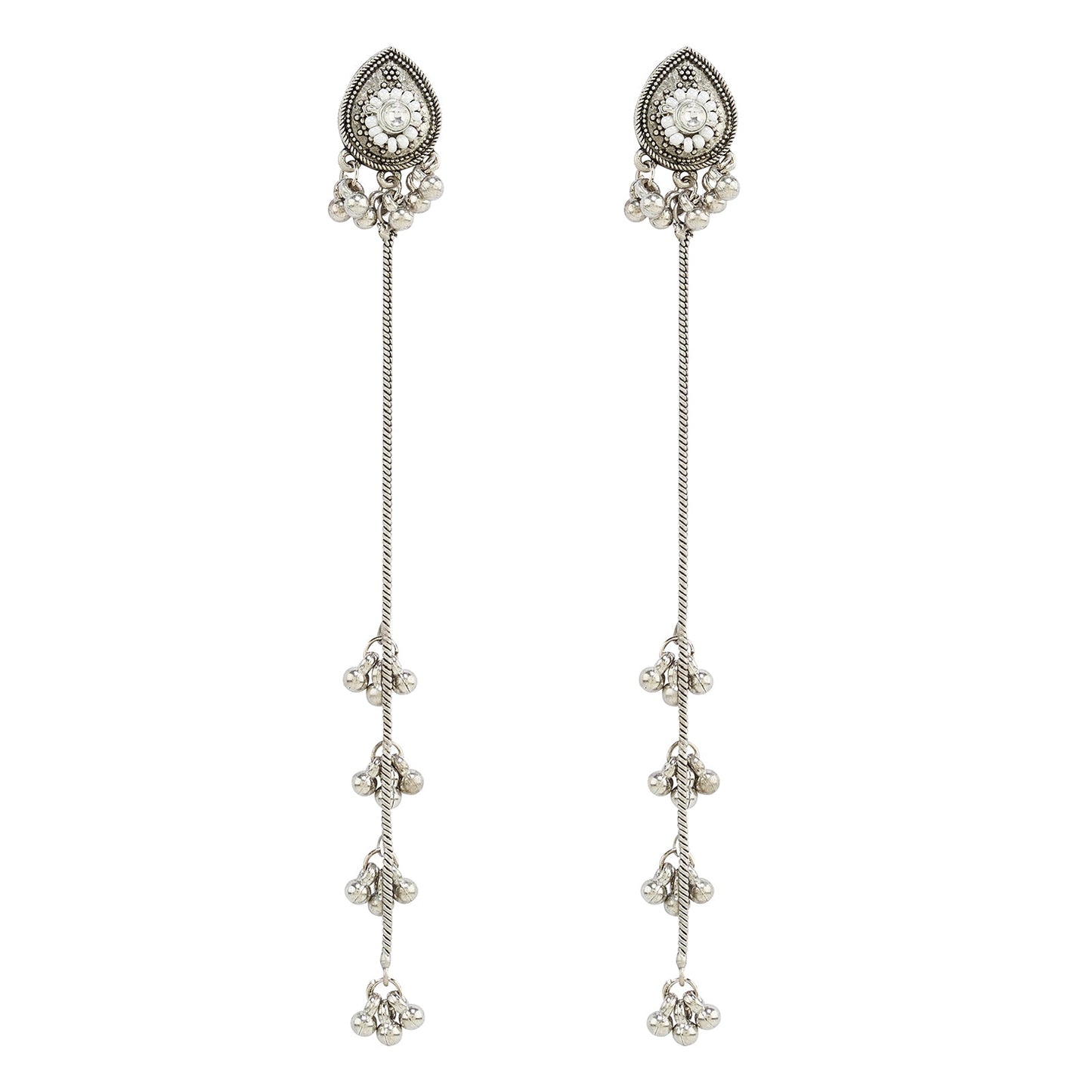 Teejh Begh Silver and White Ghungroo Danglers