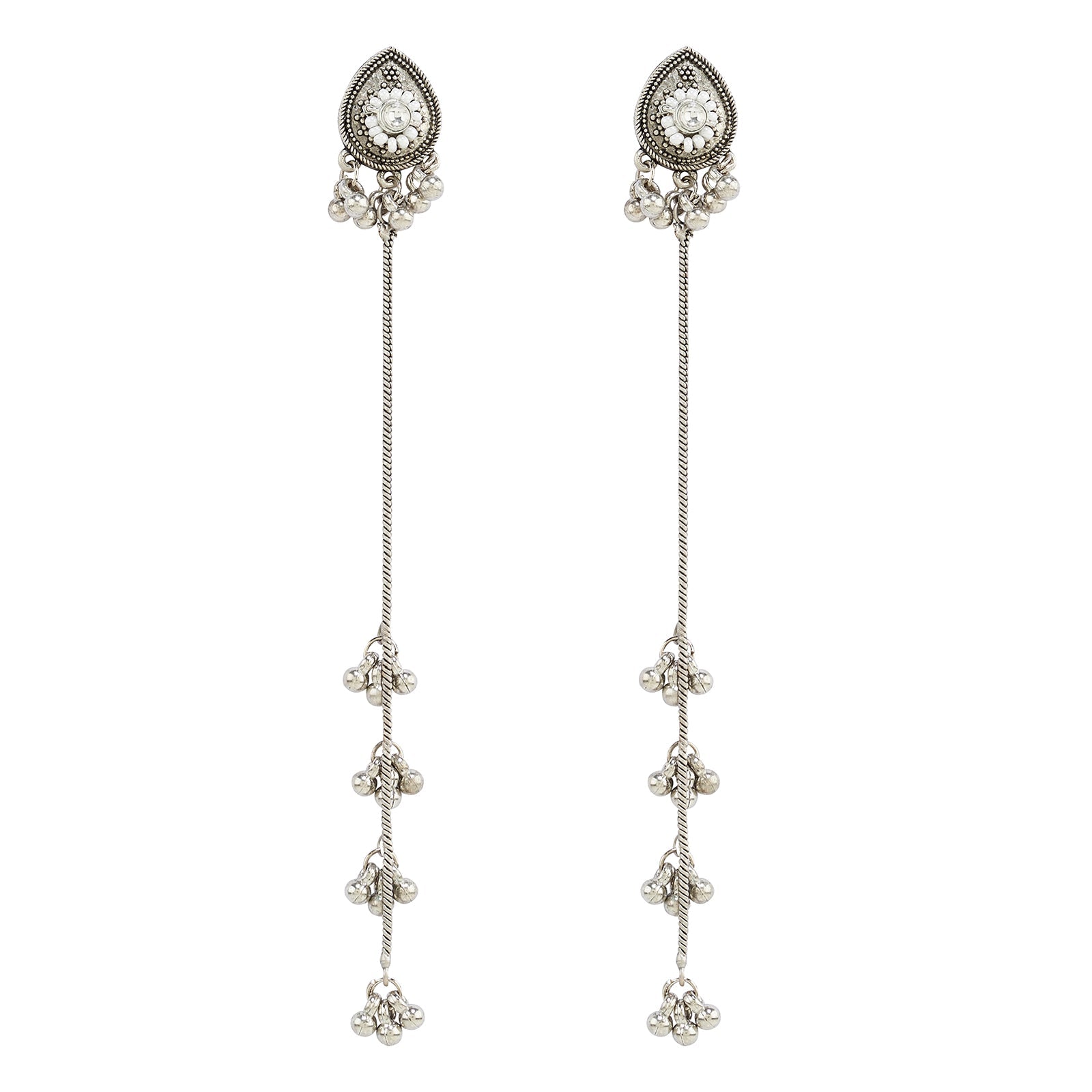 Teejh Begh Silver and White Ghungroo Danglers