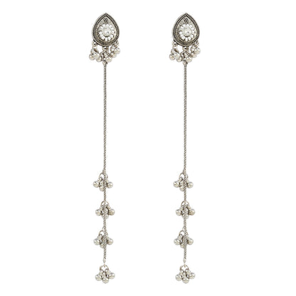Teejh Begh Silver and White Ghungroo Danglers