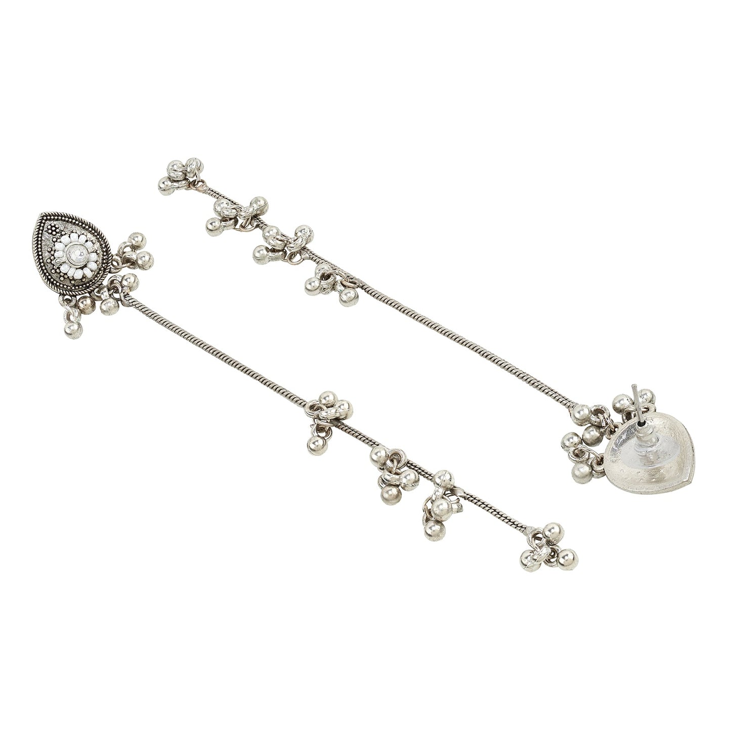 Teejh Begh Silver and White Ghungroo Danglers