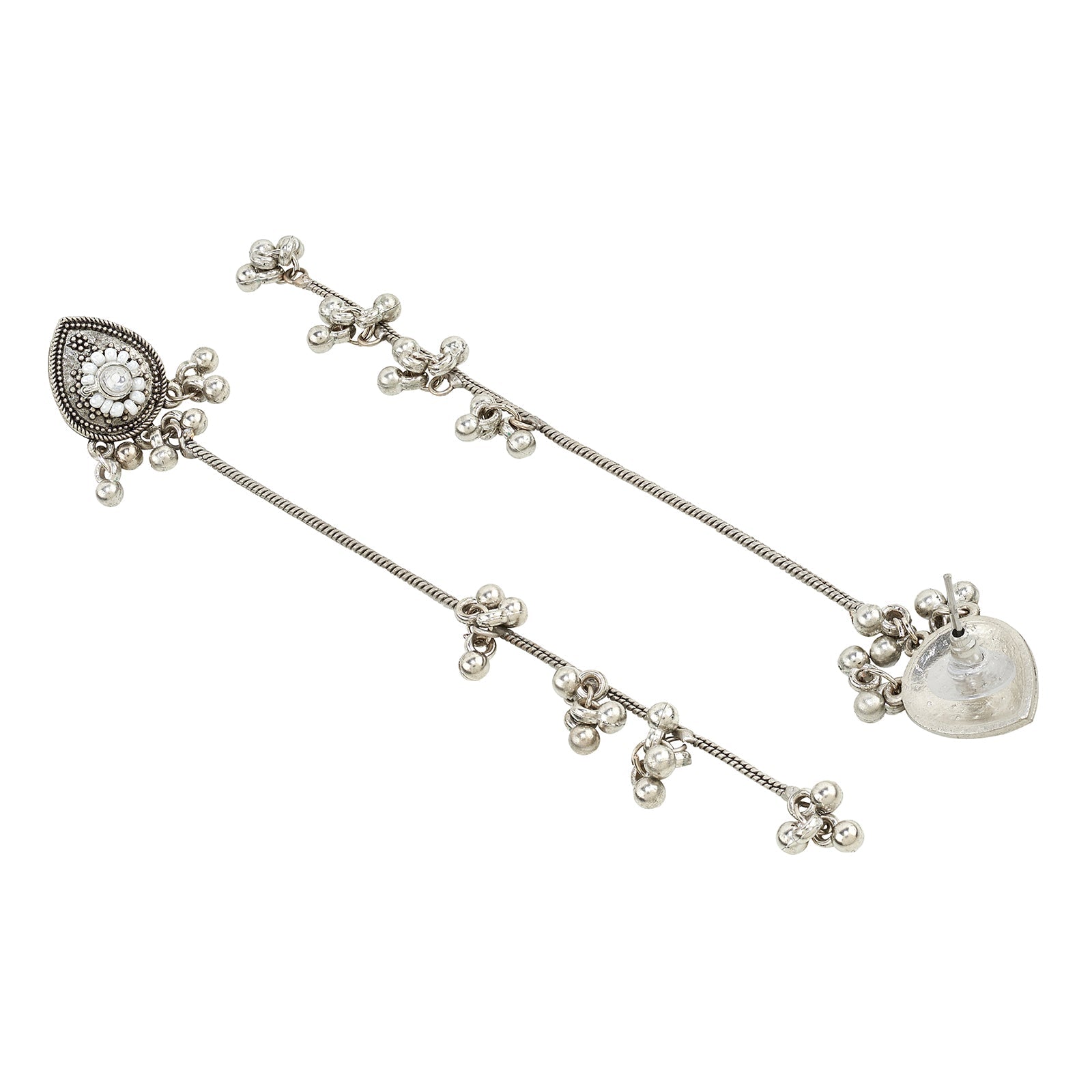 Teejh Begh Silver and White Ghungroo Danglers