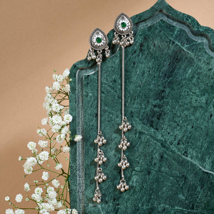 Teejh Begh Silver and Silver Ghungroo Danglers