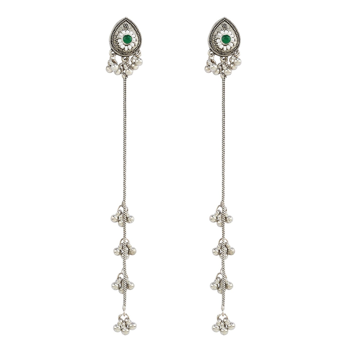 Teejh Begh Silver and Silver Ghungroo Danglers