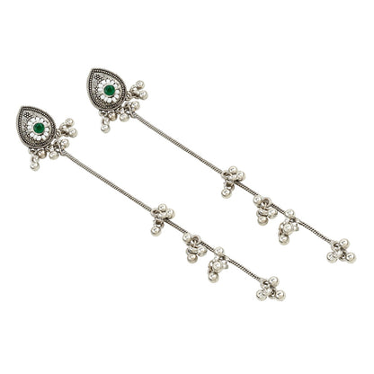Teejh Begh Silver and Silver Ghungroo Danglers