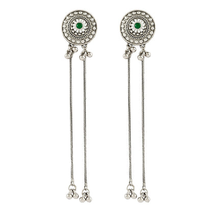 Teejh Yember Silver and Green Ghungroo Chandbali