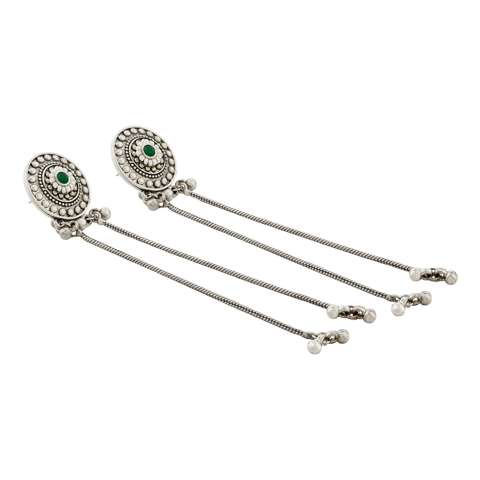 Teejh Yember Silver and Green Ghungroo Chandbali