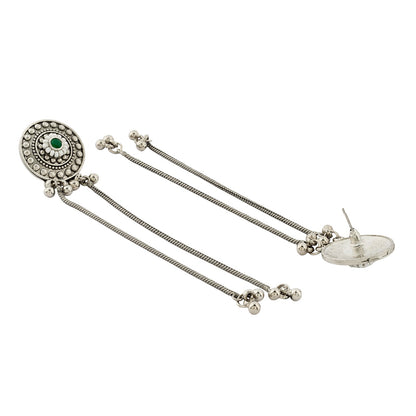 Teejh Yember Silver and Green Ghungroo Chandbali