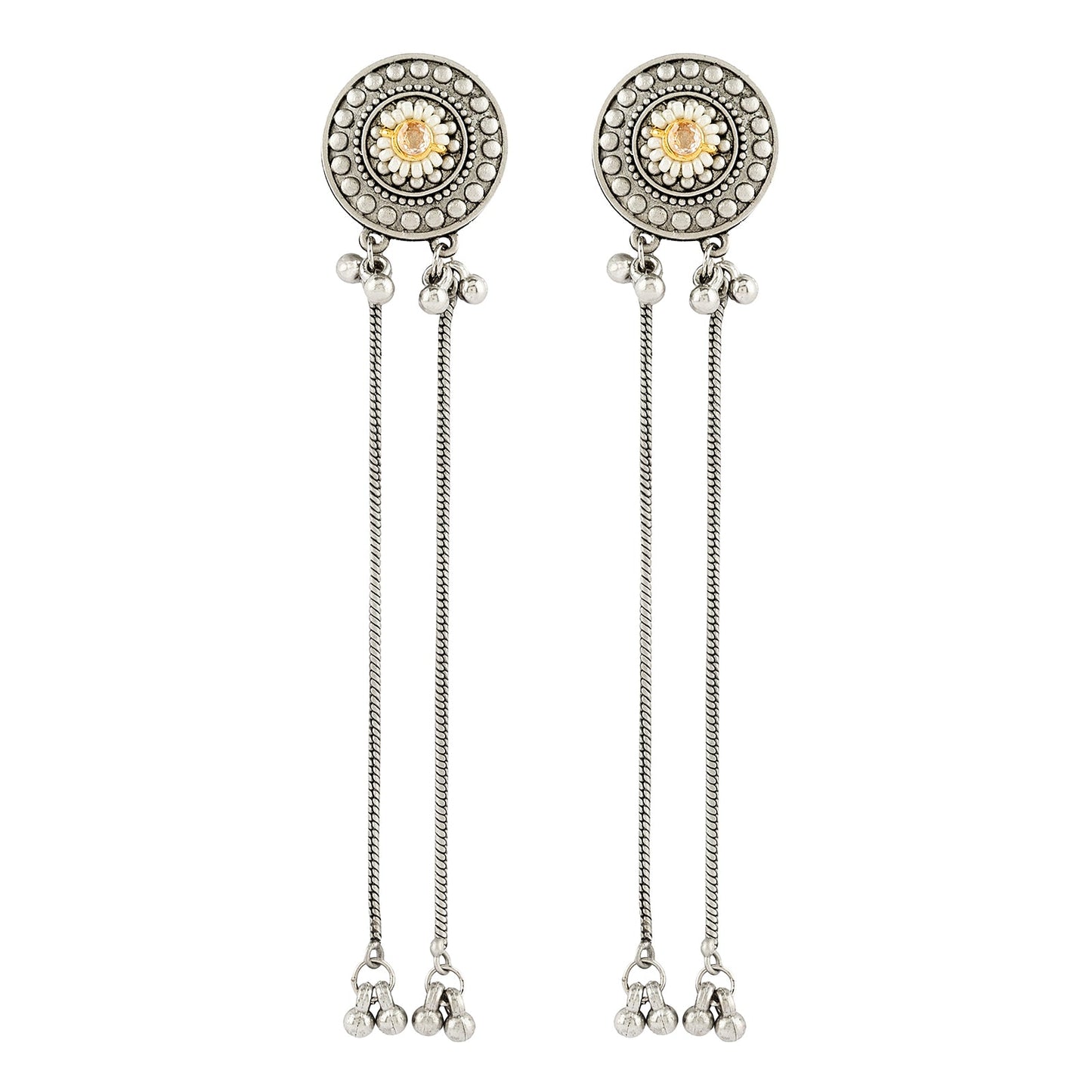 Teejh Yember Silver and White Ghungroo Chandbali