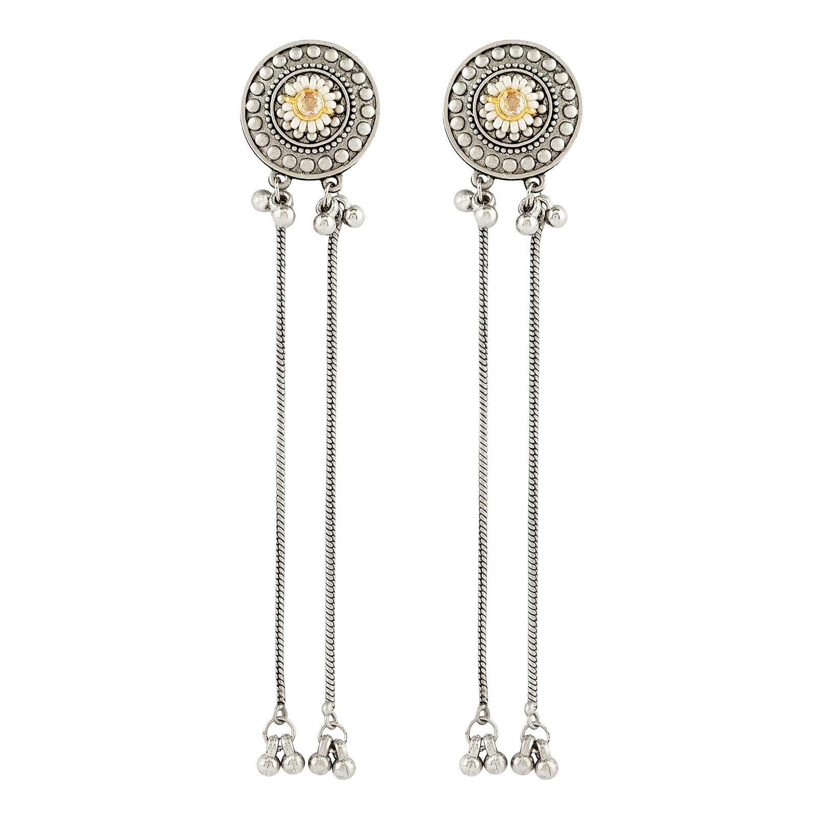 Teejh Yember Silver and White Ghungroo Chandbali