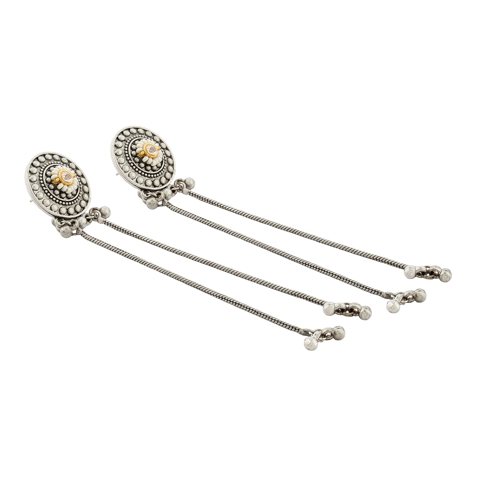 Teejh Yember Silver and White Ghungroo Chandbali