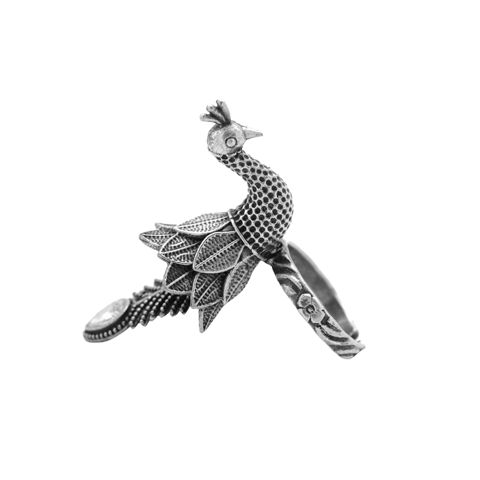 Sukriti Antique Silver Oxidized Peacock Ring - Teejh