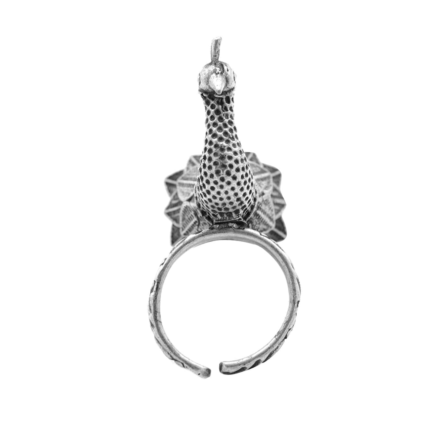 Sukriti Antique Silver Oxidized Peacock Ring - Teejh