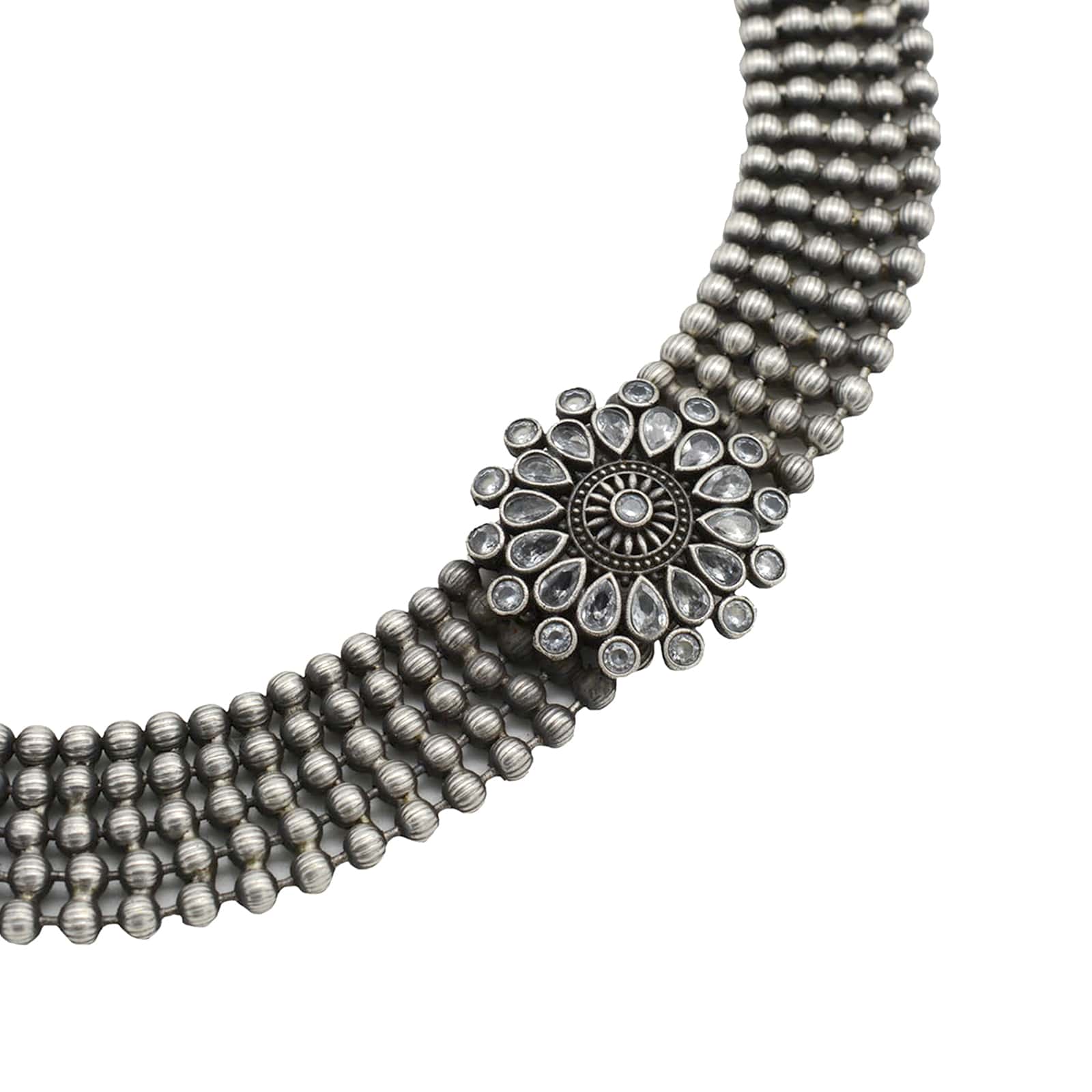 Sasha White Circular Silver Oxidized Necklace Set - Teejh
