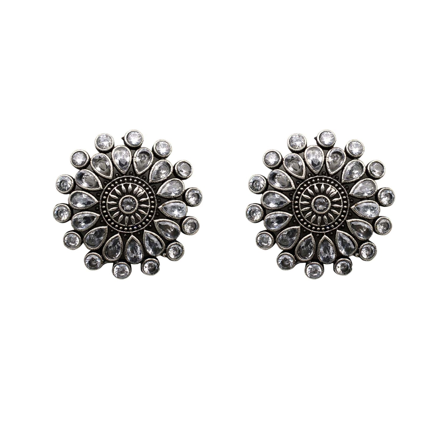 Sasha White Circular Silver Oxidized Necklace Set - Teejh