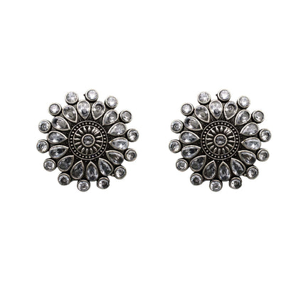 Sasha White Circular Silver Oxidized Necklace Set - Teejh