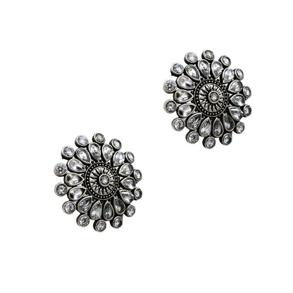 Sasha White Circular Silver Oxidized Necklace Set - Teejh