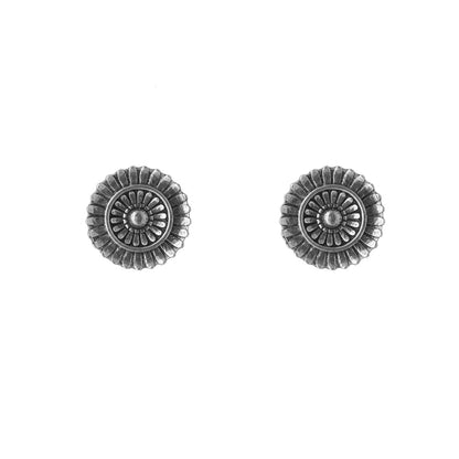 Mridhul Circular Silver Oxidized Studs Earrings