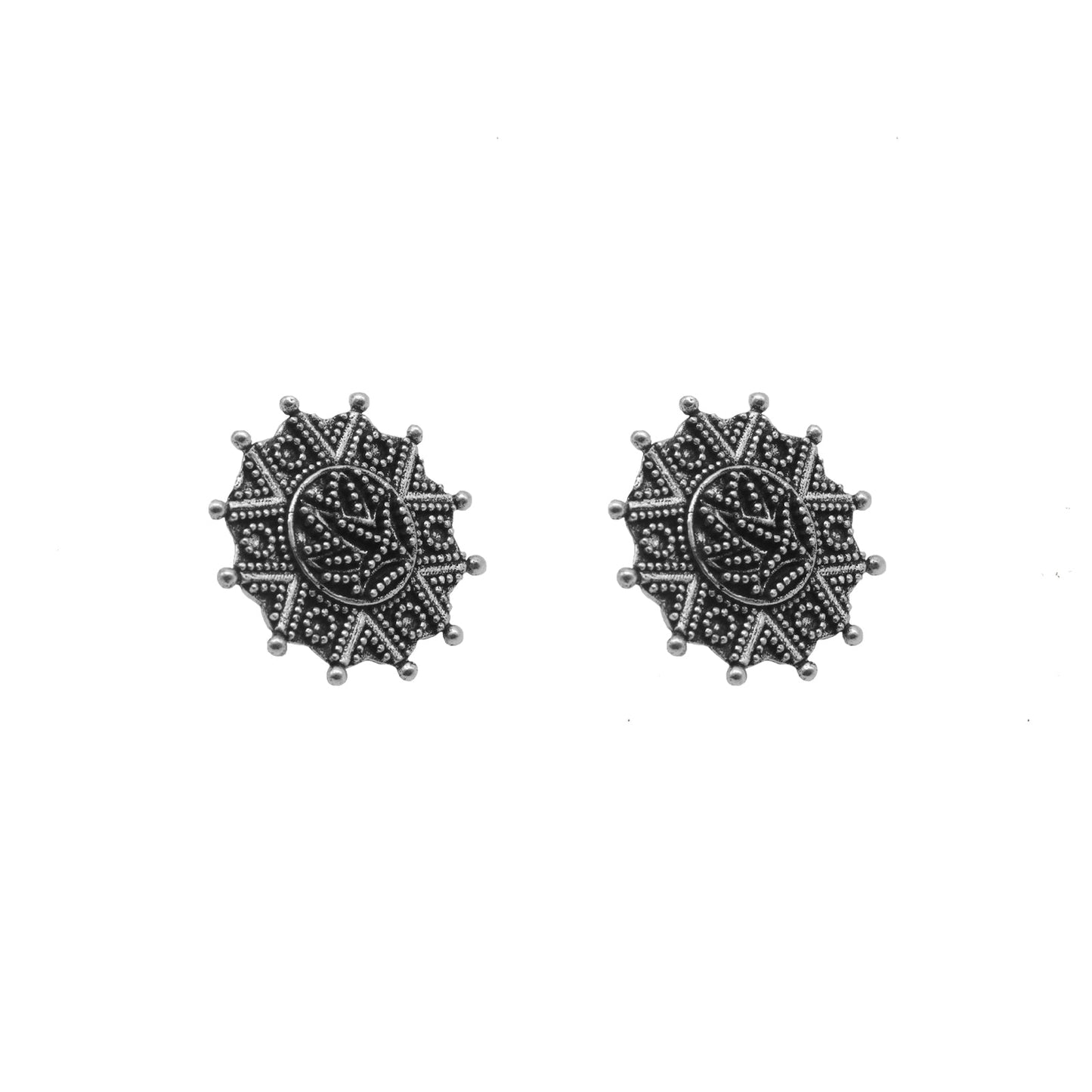 Nagma Circle Silver Oxidized Studs Earrings