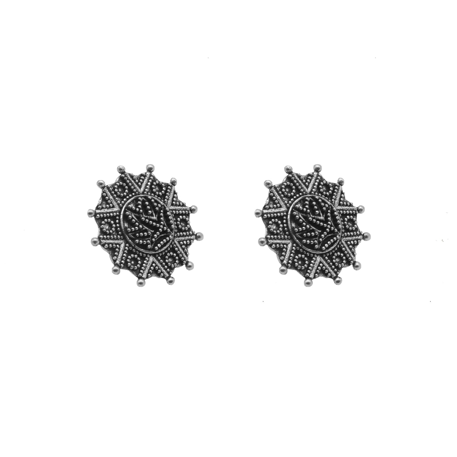 Nagma Circle Silver Oxidized Studs Earrings