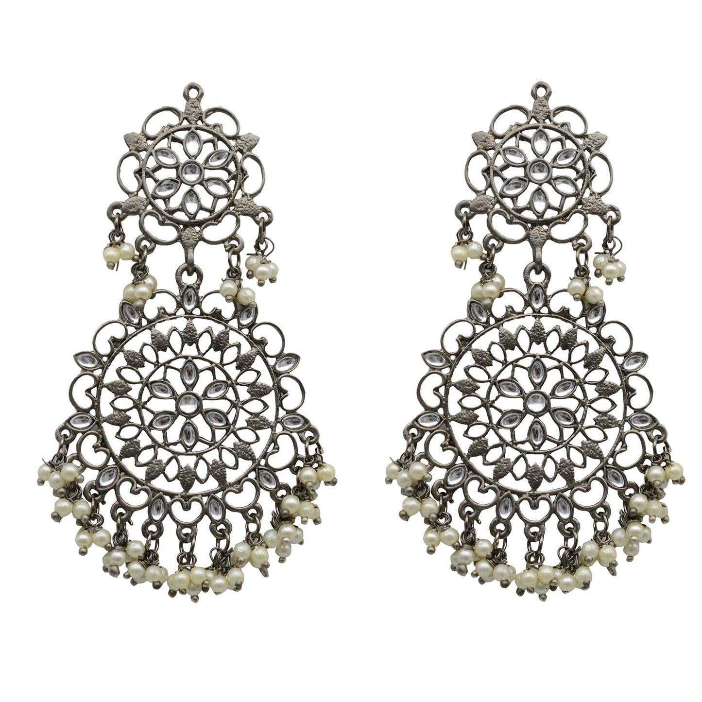 Swati Silver Oxidized Filigree Statement Earrings - Teejh