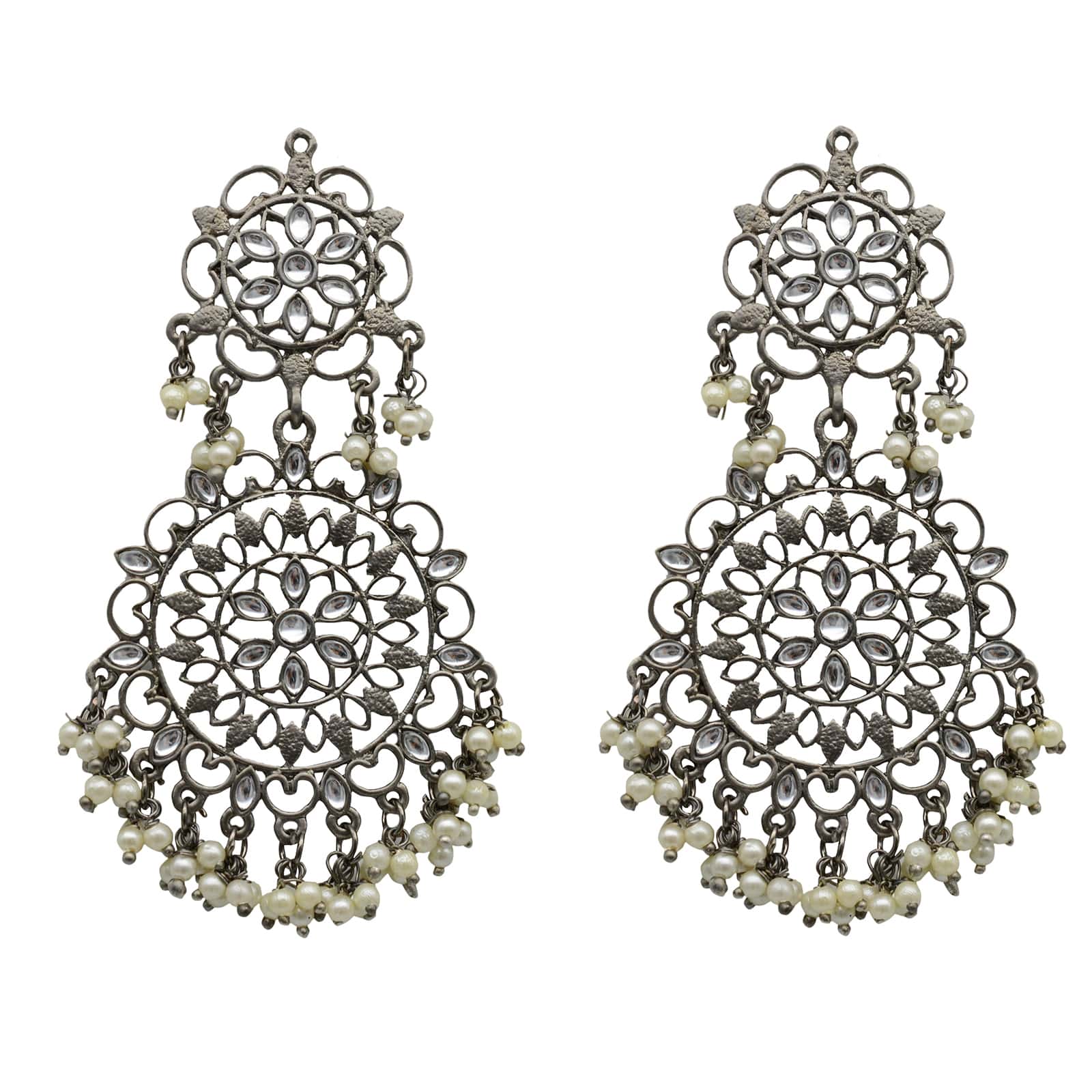 Swati Silver Oxidized Filigree Statement Earrings - Teejh