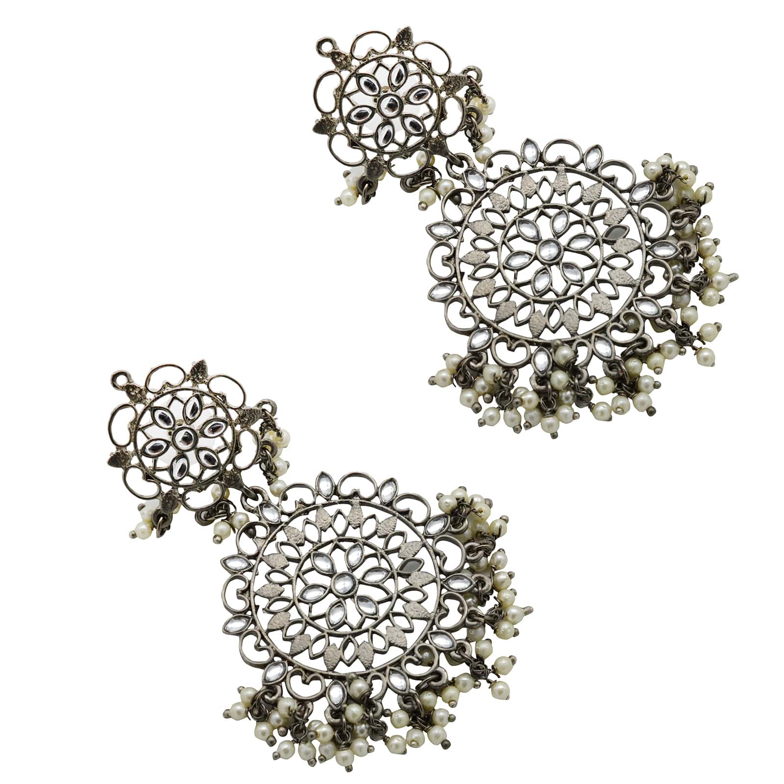 Swati Silver Oxidized Filigree Statement Earrings - Teejh