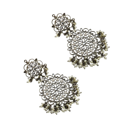 Swati Silver Oxidized Filigree Statement Earrings - Teejh