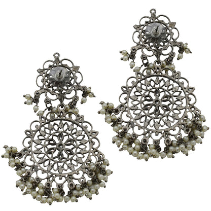 Swati Silver Oxidized Filigree Statement Earrings - Teejh
