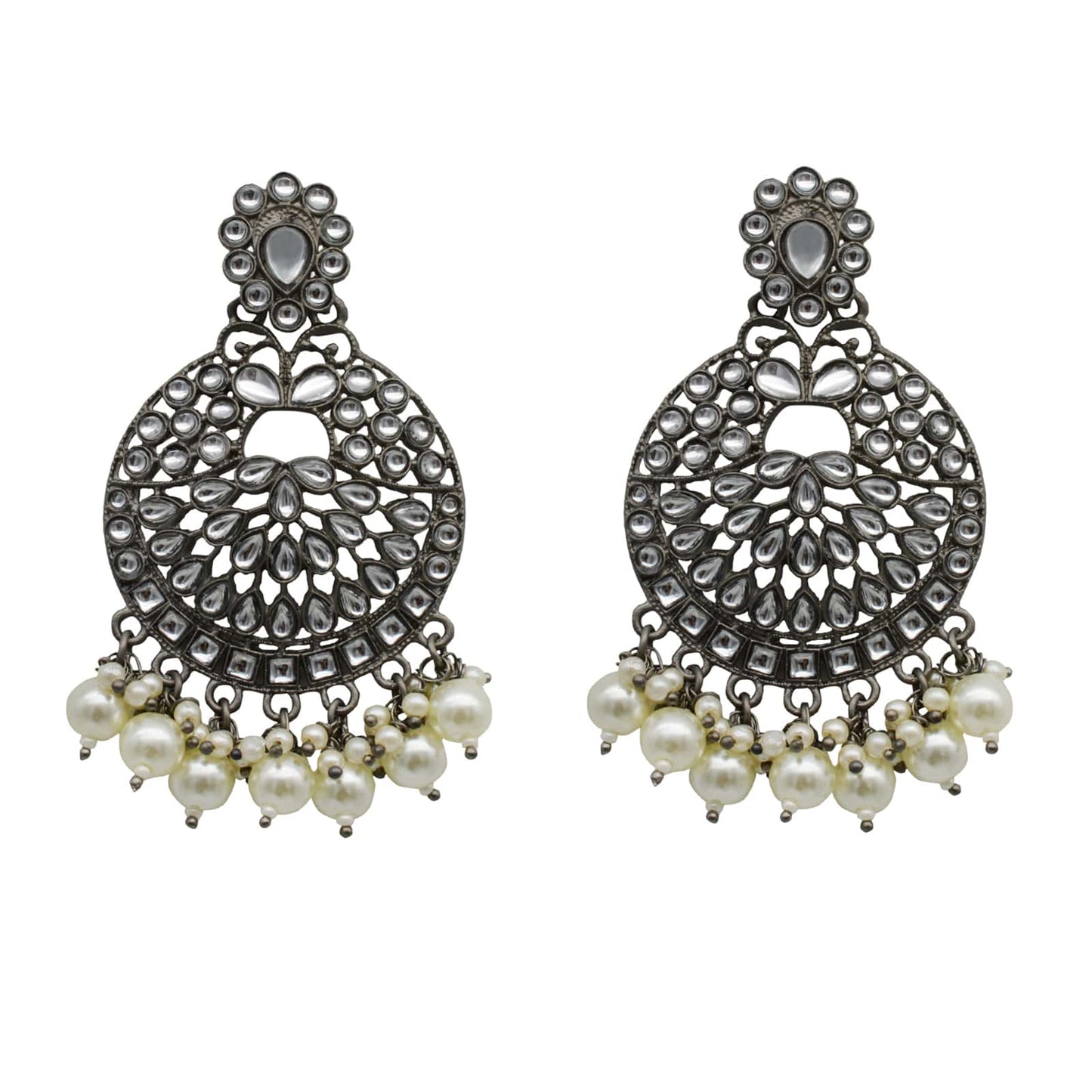 Nisha Silver Oxidized Statement Earrings - Teejh