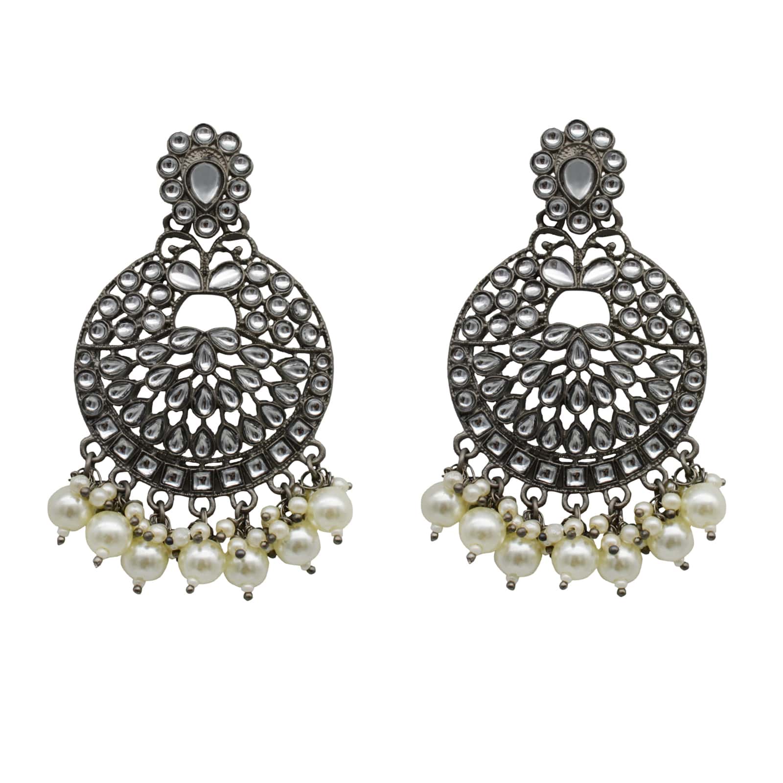 Nisha Silver Oxidized Statement Earrings - Teejh