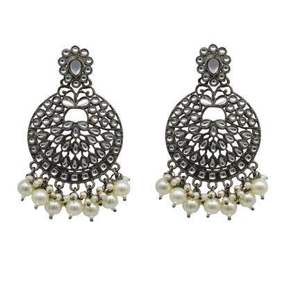 Nisha Silver Oxidized Statement Earrings - Teejh