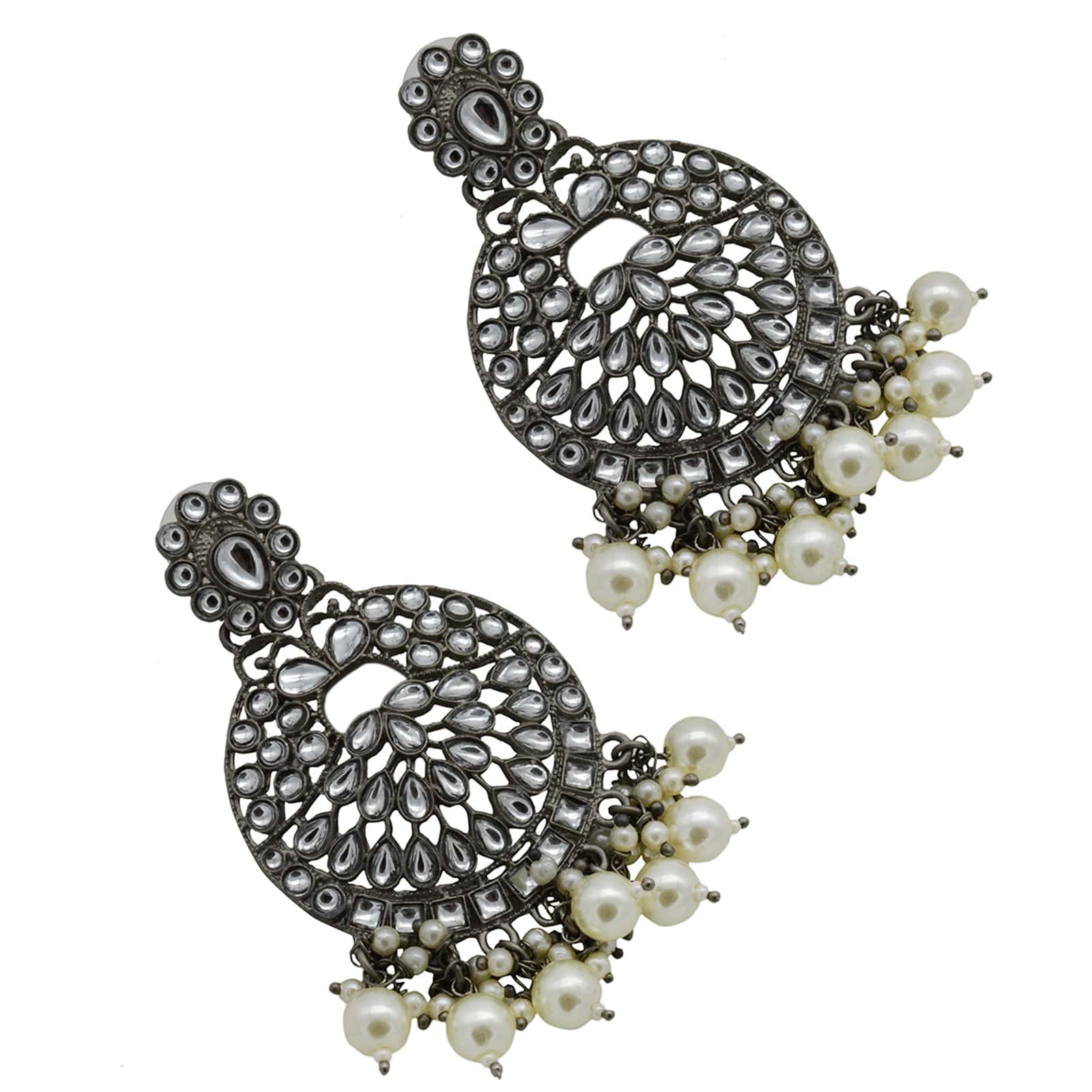 Nisha Silver Oxidized Statement Earrings - Teejh