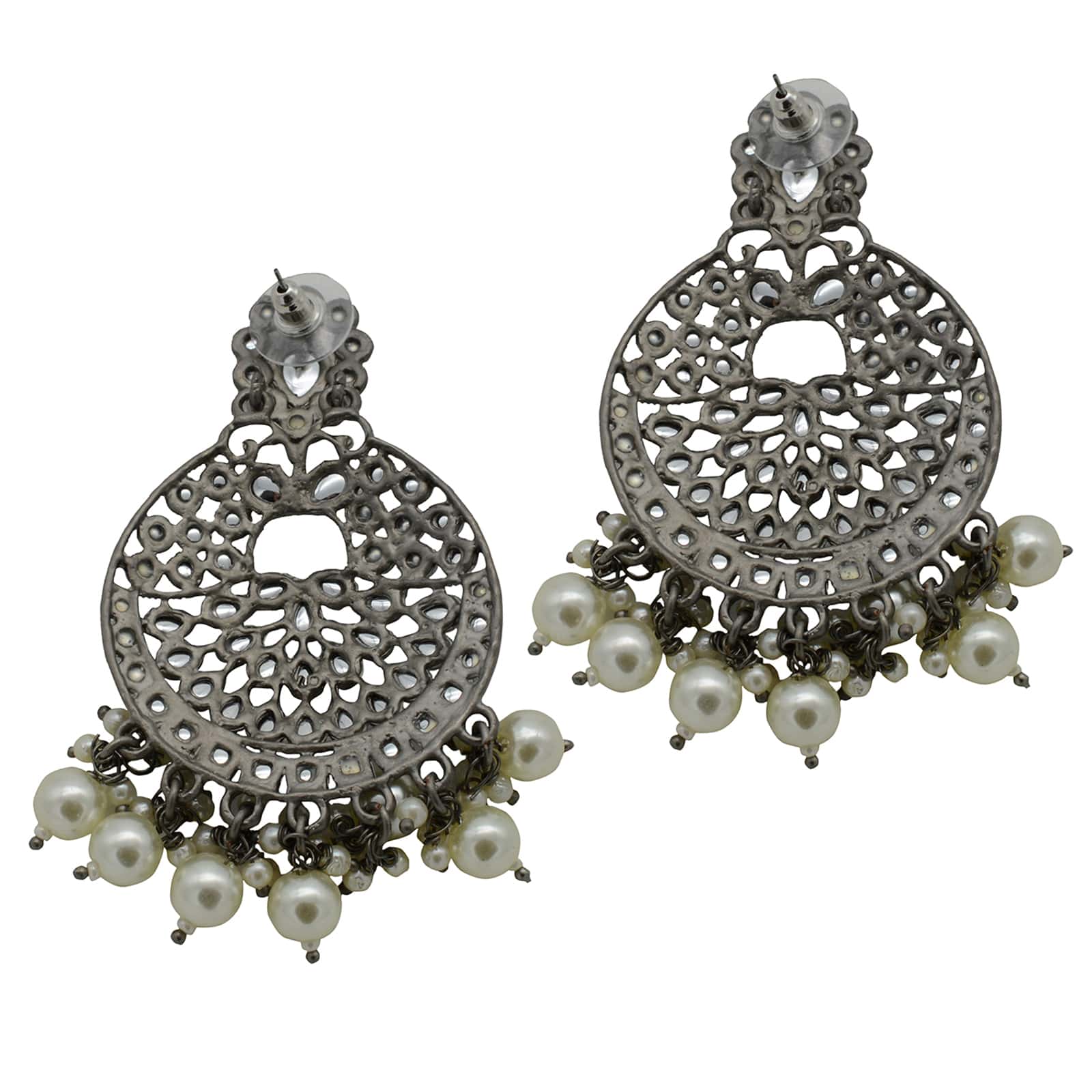 Nisha Silver Oxidized Statement Earrings - Teejh