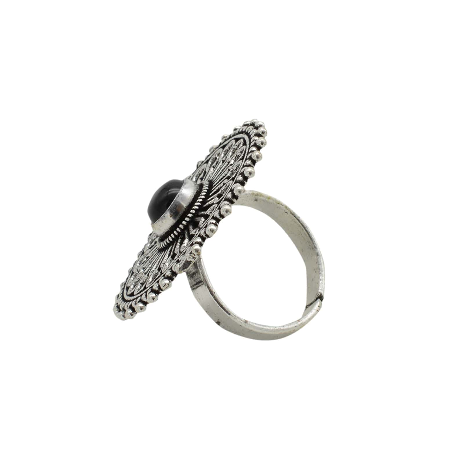 Aruna Black Silver Oxidized Filigree Ring - Teejh