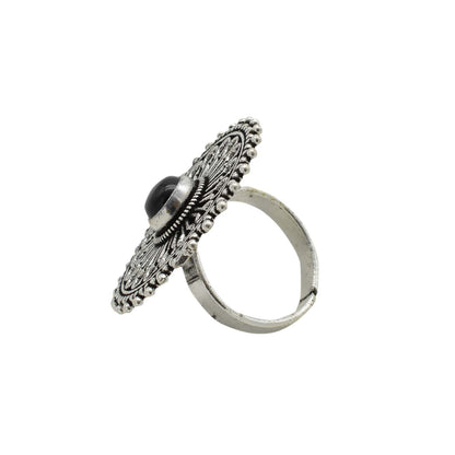 Aruna Black Silver Oxidized Filigree Ring - Teejh