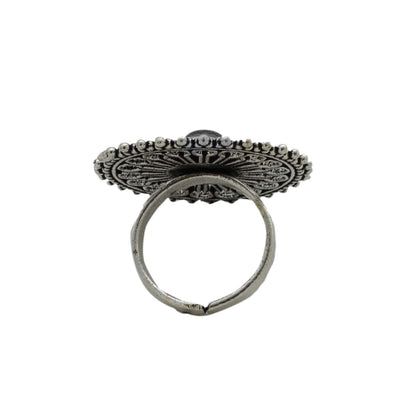 Aruna Black Silver Oxidized Filigree Ring - Teejh