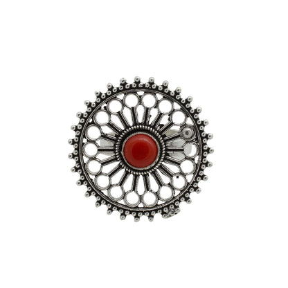 Aruna Red Silver Oxidized Filigree Ring - Teejh