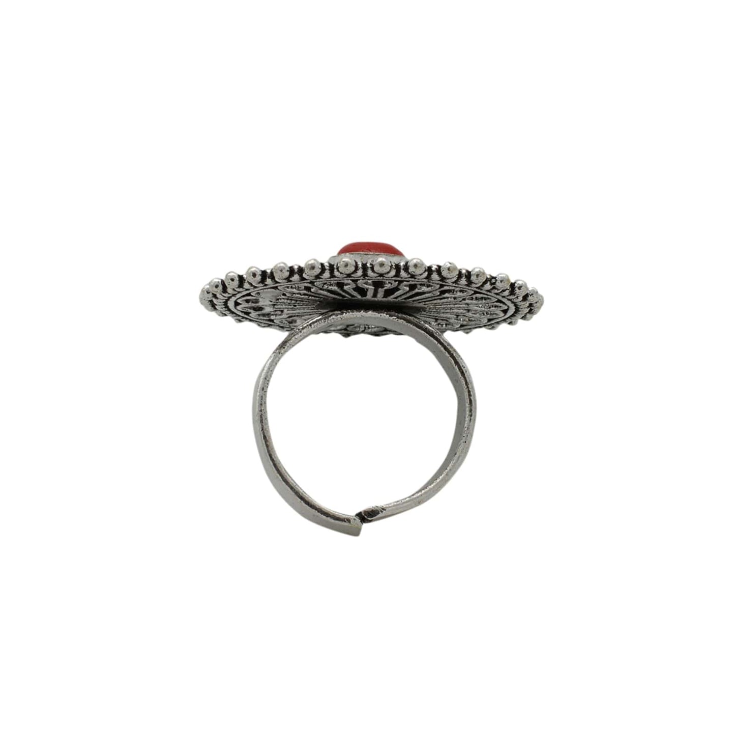 Aruna Red Silver Oxidized Filigree Ring - Teejh
