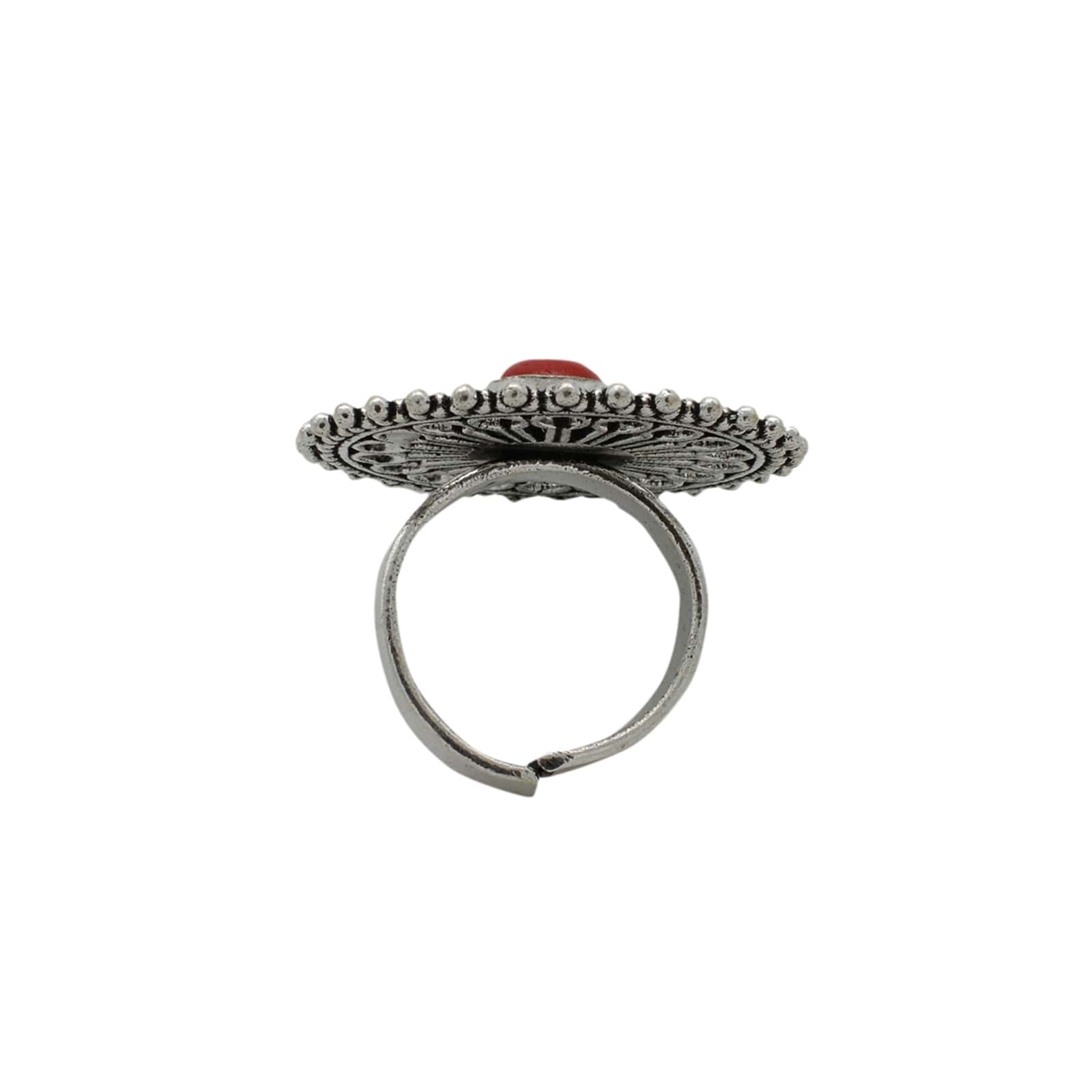 Aruna Red Silver Oxidized Filigree Ring - Teejh