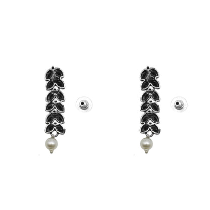 Teejh Niti Black Stone Silver Oxidized Long Necklace Set