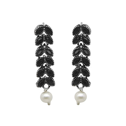 Teejh Niti Black Stone Silver Oxidized Long Necklace Set