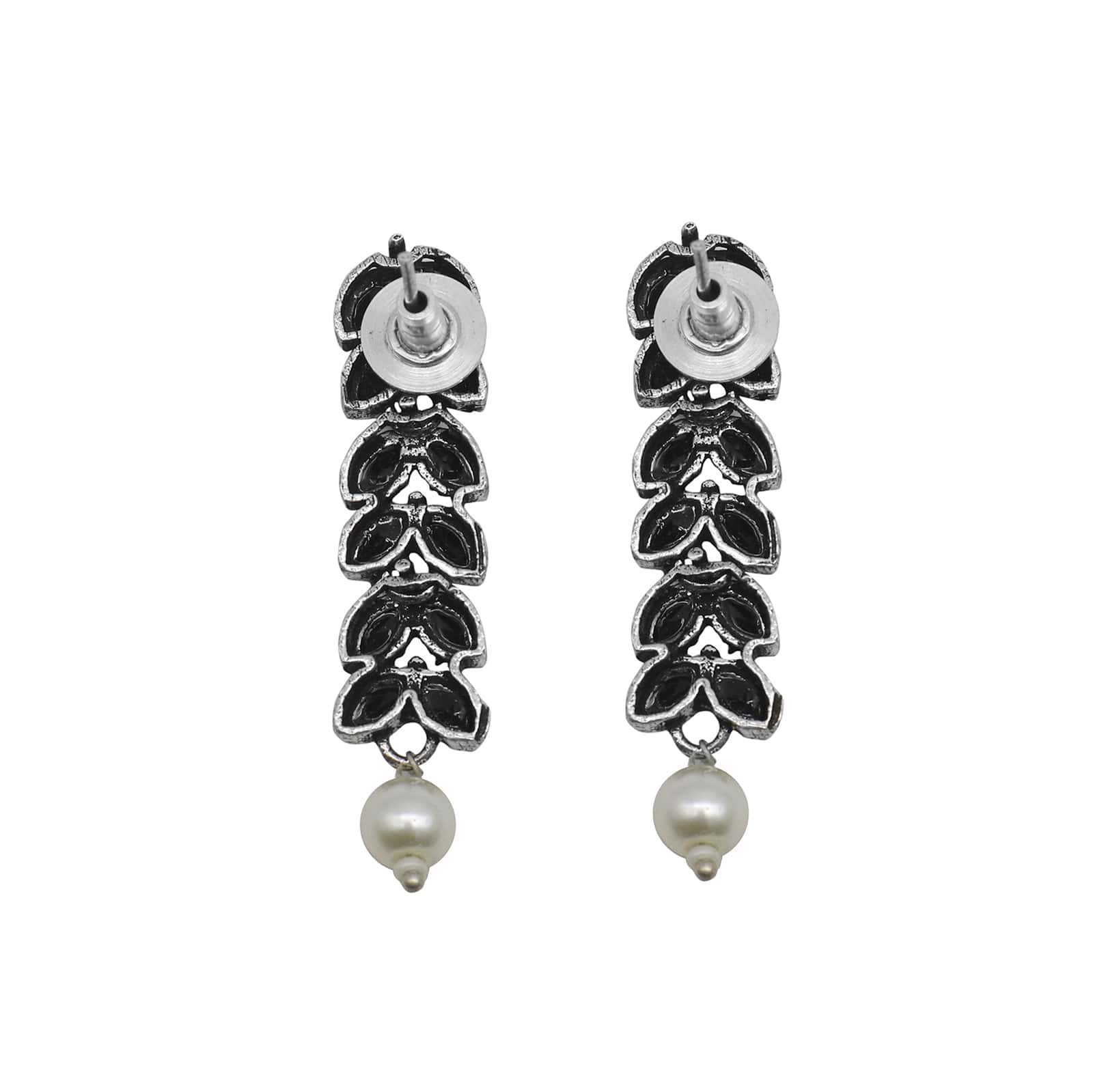 Teejh Niti Black Stone Silver Oxidized Long Necklace Set