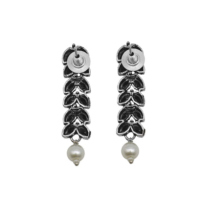 Teejh Niti Black Stone Silver Oxidized Long Necklace Set