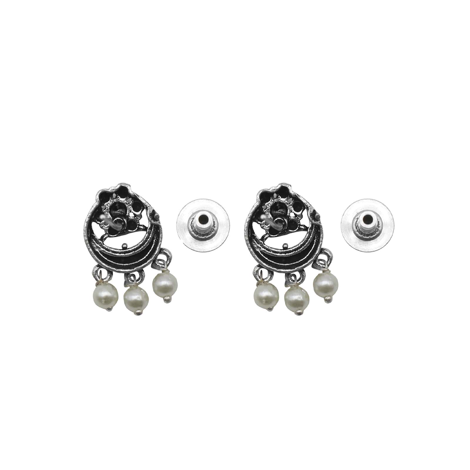 Teejh Rupa Black Stone Silver Oxidized Floral Necklace Set