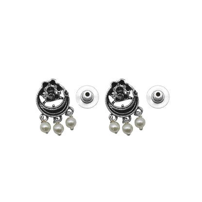 Teejh Rupa Black Stone Silver Oxidized Floral Necklace Set
