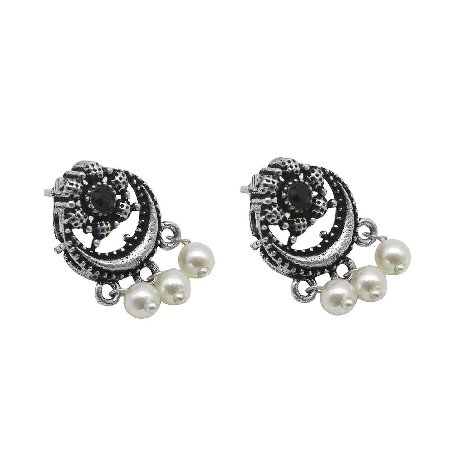 Teejh Rupa Black Stone Silver Oxidized Floral Necklace Set