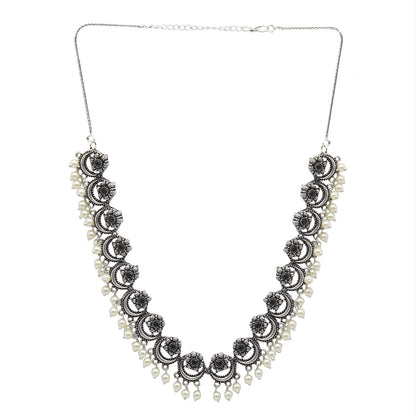 Teejh Rupa Black Stone Silver Oxidized Floral Necklace Set