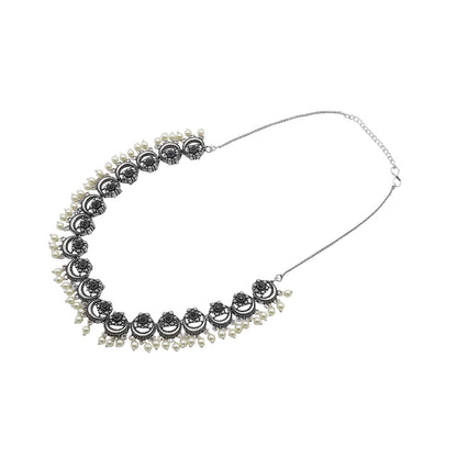 Teejh Rupa Black Stone Silver Oxidized Floral Necklace Set